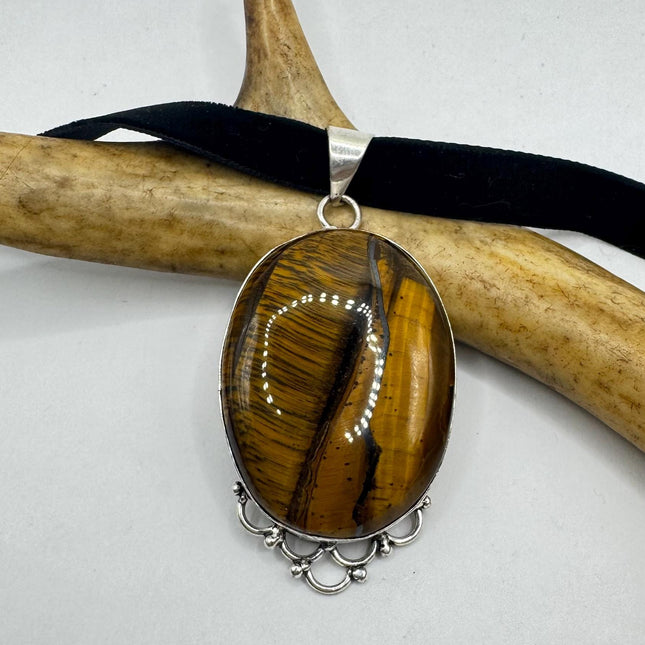 vintage tiger’s eye choker Silver, White Bronze, Tigers Eye,Antique Design, Boho Necklace