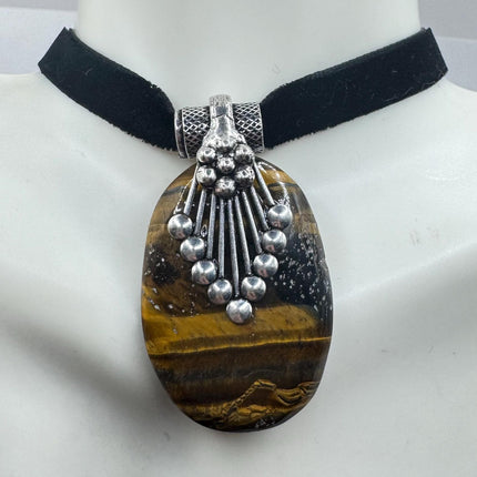 vintage tiger’s eye choker Silver, White Bronze, Tigers Eye,Antique Design, Boho Necklace