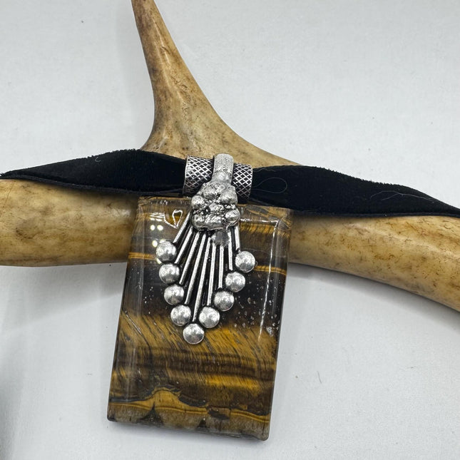 vintage tiger’s eye choker Silver, White Bronze, Tigers Eye,Antique Design, Boho Necklace