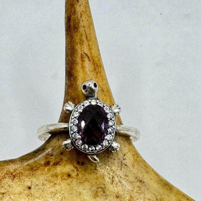 Vintage Purple Amethyst Turtle Ring Band 925 Sterling Silver
