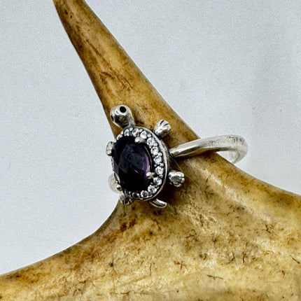 Vintage Purple Amethyst Turtle Ring Band 925 Sterling Silver