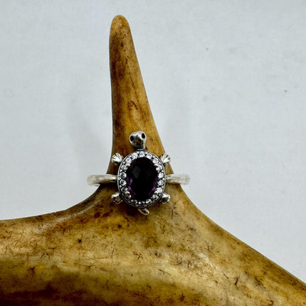 Vintage Purple Amethyst Turtle Ring Band 925 Sterling Silver