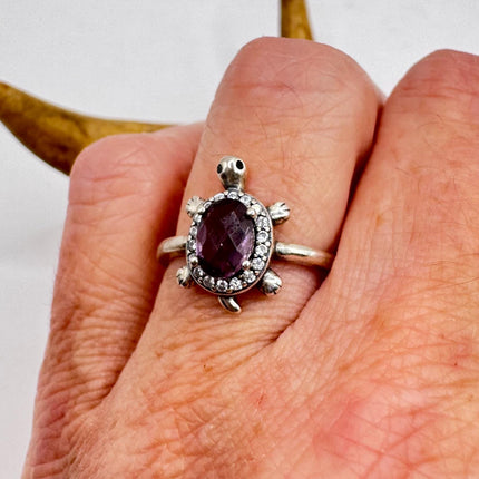 Vintage Purple Amethyst Turtle Ring Band 925 Sterling Silver