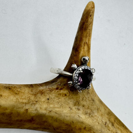 Vintage Purple Amethyst Turtle Ring Band 925 Sterling Silver