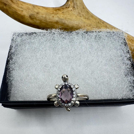 Vintage Purple Amethyst Turtle Ring Band 925 Sterling Silver