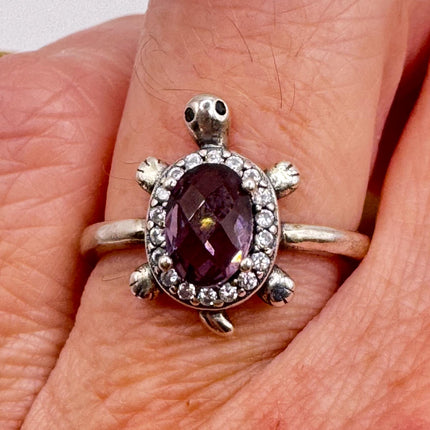 Vintage Purple Amethyst Turtle Ring Band 925 Sterling Silver