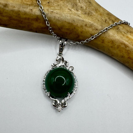 Vintage Jade White Gold Filled Necklace - Lucky Everyday Minimal