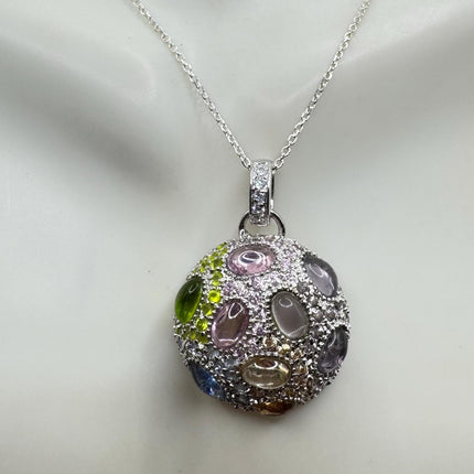 Vintage Watermelon Tourmaline Ball Choker Necklace 925 Sterling Silver