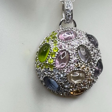 Vintage Watermelon Tourmaline Ball Choker Necklace 925 Sterling Silver