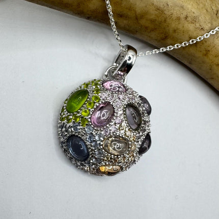 Vintage Watermelon Tourmaline Ball Choker Necklace 925 Sterling Silver