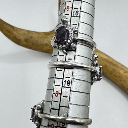 Vintage Purple Amethyst Turtle Ring Band 925 Sterling Silver