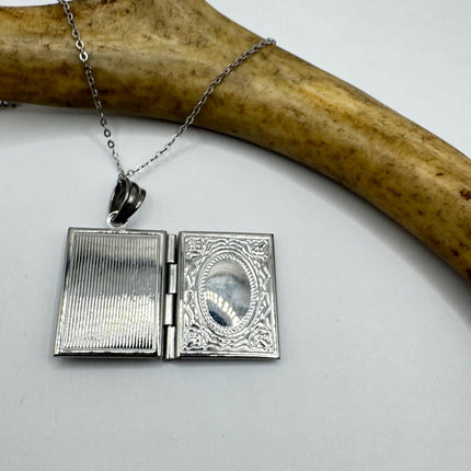 Vintage Photo Locket |Etched Book Memory Charm Pendant Stainless Steel