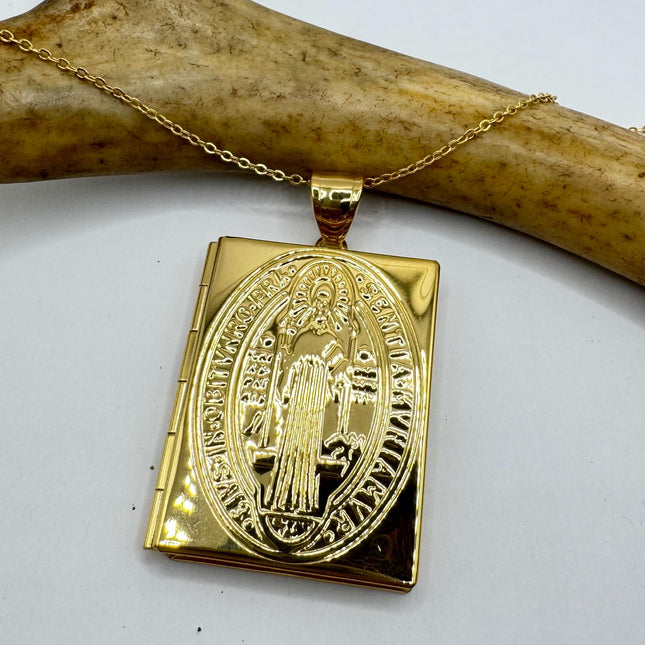 Vintage Photo Locket |Etched Book Memory Charm Pendant Stainless Steel