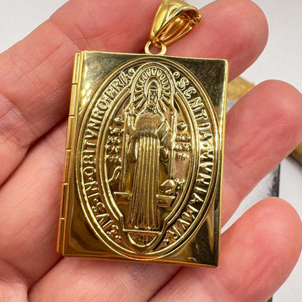 Vintage Photo Locket |Etched Book Memory Charm Pendant Stainless Steel