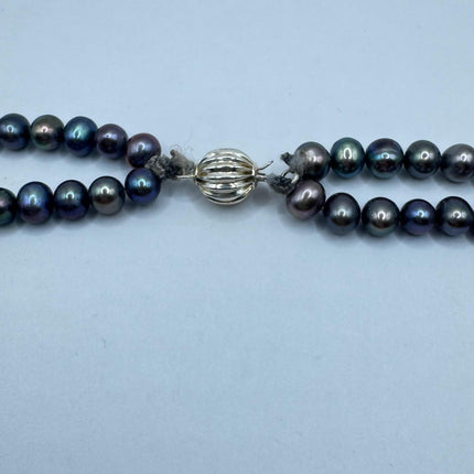 Elegant Peacock Black Pearl Necklace - Sterling Silver Hand Knotted Vintage 28 inches - Everyday Minimal