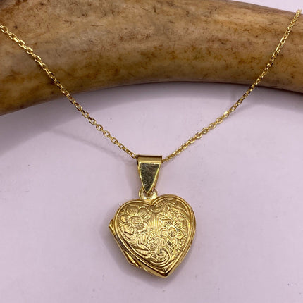 Vintage Gold Locket | Tiny Gold Heart Photo Memory Charm Pendant | 925 Sterling Silver Delicate Chain | Small Photo Mini Memory Necklace