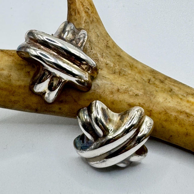 Vintage Silver Clip-On Earrings 925 Sterling Silver Hand Made Elijah Collection