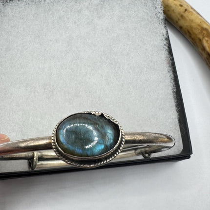 Vintage Fire Labradorite Gemstone Cuff Bracelet