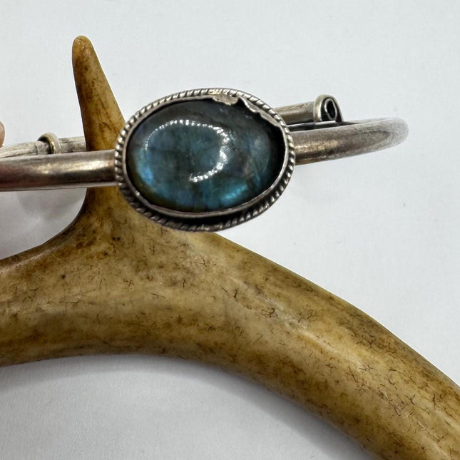 Vintage Fire Labradorite Gemstone Cuff Bracelet