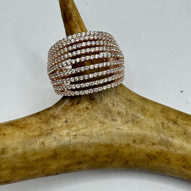 Vintage Cubic Zirconia Clear Crystal Diamond Cocktail | 925 Sterling Silver Antique Pave Set Wedding Promise Band Engagement Ring