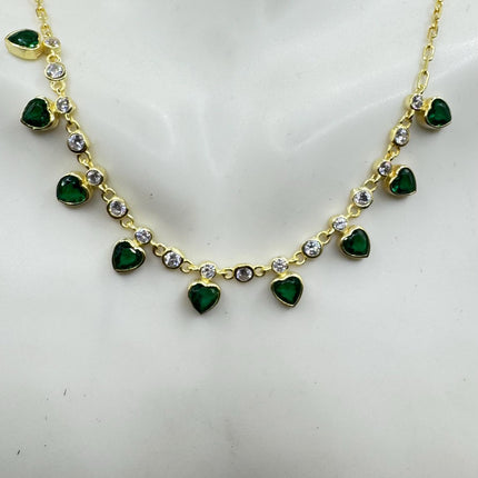 Mini Heart Love Charm Neclace Emerald CZ Golden 925 Sterling Silver Dainty Chain Necklace
