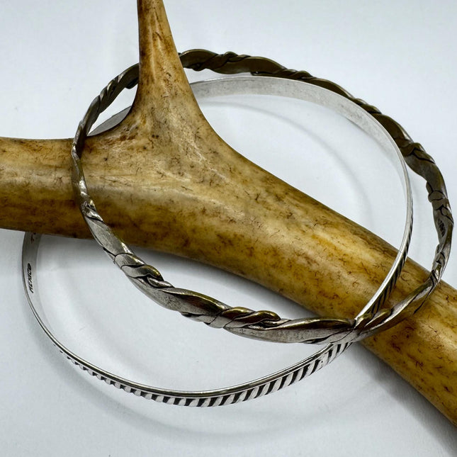 Vintage silver Bangle Cuff Bracelet Set of 2 African 925 from Elijah collection