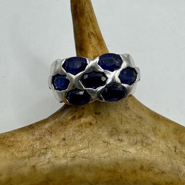 Vintage Silver Ring | Blue Sapphire Boho Cocktail | 925 Sterling Silver Something Blue Wedding Band Engagement Ring