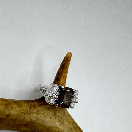 Vintage Garnet Cubic Zirconia Clear Crystal Diamond Cocktail