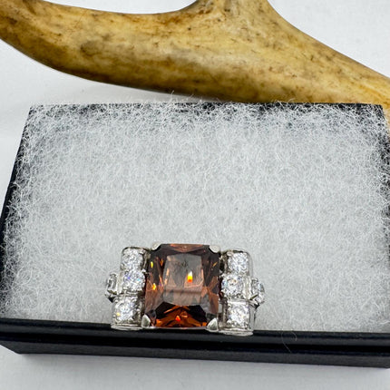 Vintage Garnet Cubic Zirconia Clear Crystal Diamond Cocktail