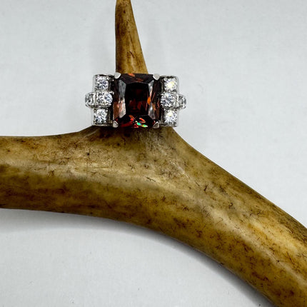 Vintage Garnet Cubic Zirconia Clear Crystal Diamond Cocktail
