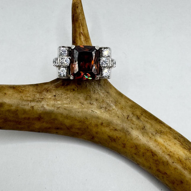 Vintage Garnet Cubic Zirconia Clear Crystal Diamond Cocktail