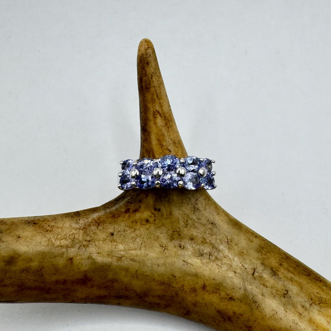 Vintage Blue Tanzanite Wedding Ring Band - 925 Sterling Silver