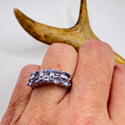 Vintage Blue Tanzanite Wedding Ring Band - 925 Sterling Silver