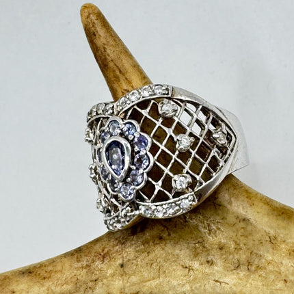 Vintage Blue Tanzanite Wedding Ring Band - 925 Sterling Silver