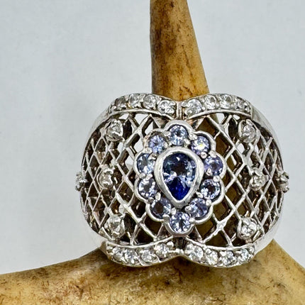 Vintage Blue Tanzanite Wedding Ring Band - 925 Sterling Silver