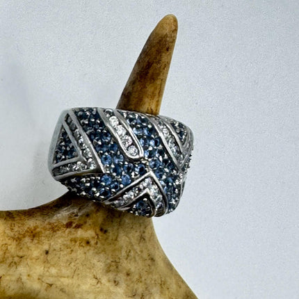 Vintage Blue Tanzanite Wedding Ring Band - 925 Sterling Silver