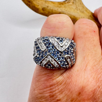 Vintage Blue Tanzanite Wedding Ring Band - 925 Sterling Silver