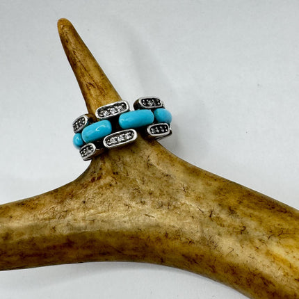 Vintage Tiny Turquoise Stacking Promise Ring - 925 Sterling Silver Band Minimalist Jewelry for Prom Wedding or Everyday Ring