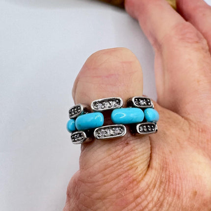 Vintage Tiny Turquoise Stacking Promise Ring - 925 Sterling Silver Band Minimalist Jewelry for Prom Wedding or Everyday Ring