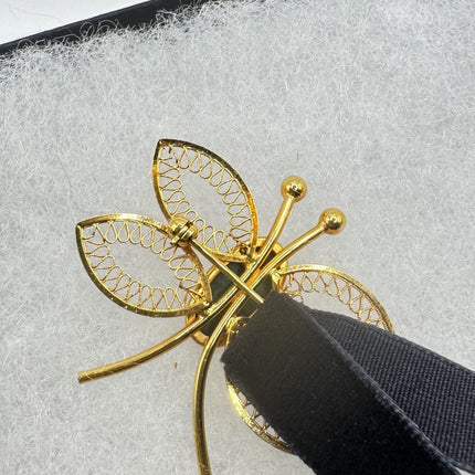 Vintage TINY Dragonfly Green Jade Brooch Pin - Gold Filled with Velvet Choker - Small Scatter Pin Lucky Jade Design