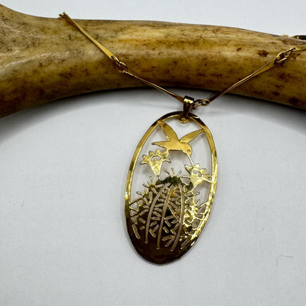 Simple Vintage Gold Filled Hummingbird cactus Flower Necklace for Everyday Wear