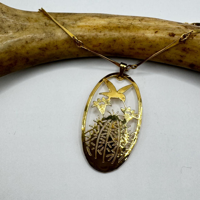 Simple Vintage Gold Filled Hummingbird cactus Flower Necklace for Everyday Wear
