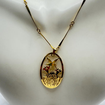 Simple Vintage Gold Filled Hummingbird cactus Flower Necklace for Everyday Wear
