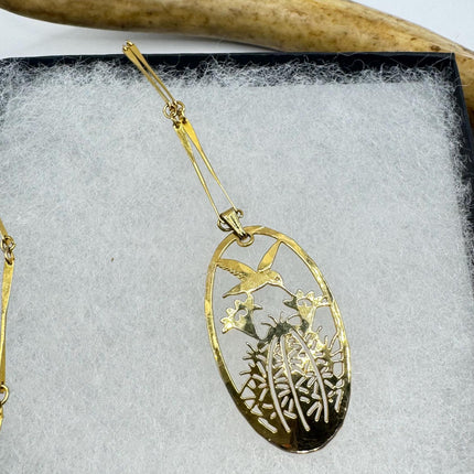 Simple Vintage Gold Filled Hummingbird cactus Flower Necklace for Everyday Wear