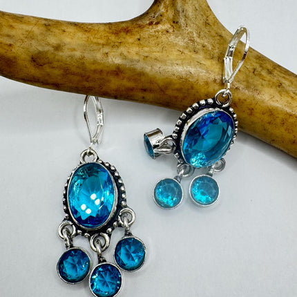Vintage Aqua Blue Glass Silver Earrings