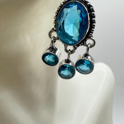 Vintage Aqua Blue Glass Silver Earrings