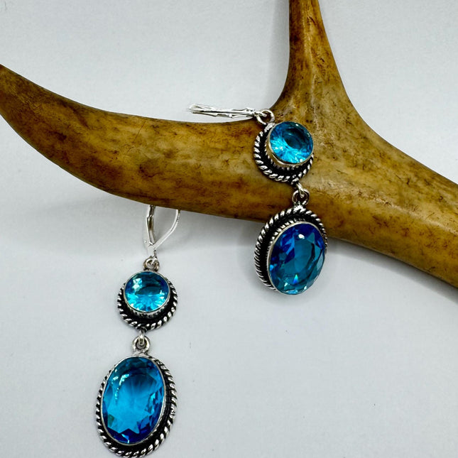 Vintage Aqua Blue Glass Silver Earrings