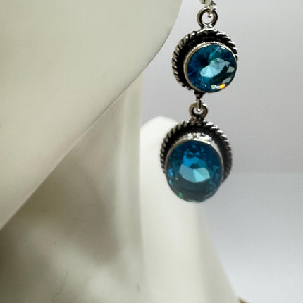 Vintage Aqua Blue Glass Silver Earrings