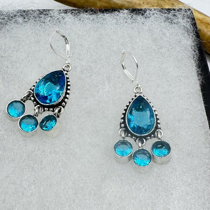 Vintage Aqua Blue Glass Silver Earrings