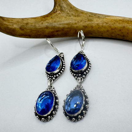 Vintage Aqua Blue Glass Silver Earrings